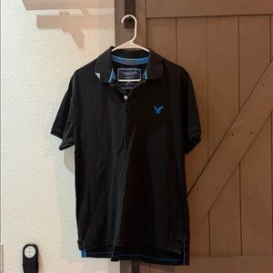 American Eagle Outfitters Black Polo with Blue Accents